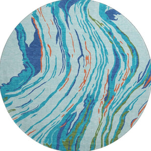HomeRoots 8' Vibrant Abstract Washable Round Rug with UV Protection - Perfect for Modern Living Spaces & Durability 681374
