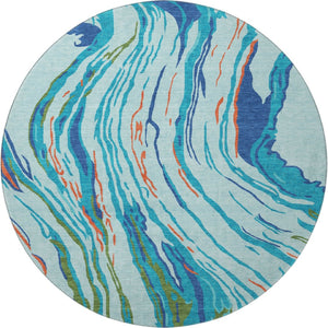 HomeRoots 8' Vibrant Abstract Washable Round Rug with UV Protection - Perfect for Modern Living Spaces & Durability 681374