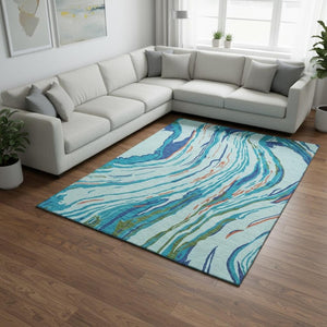 HomeRoots 9' X 12' Vibrant Blue, Orange & Green Abstract Area Rug – Durable, Washable & UV Protected for Homes 681376