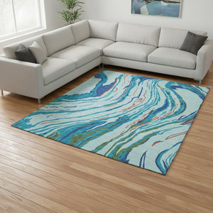 HomeRoots 10' X 14' Washable Abstract Area Rug in Bold Blue, Orange & Green - UV Protected & Stain Resistant! 681377