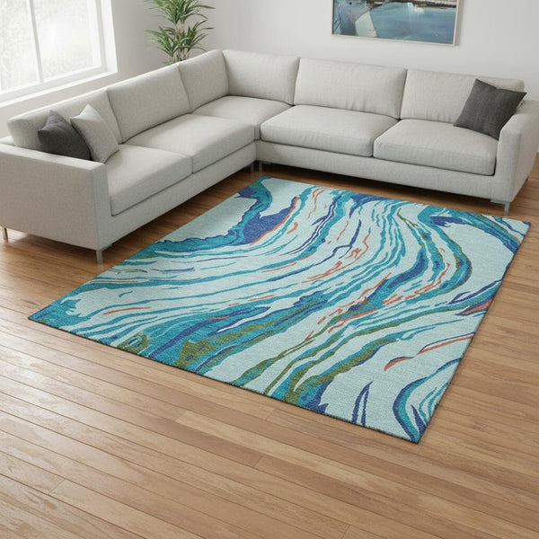 HomeRoots 10' X 14' Washable Abstract Area Rug in Bold Blue, Orange & Green - UV Protected & Stain Resistant! 681377