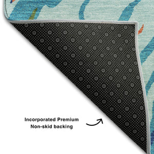 HomeRoots 10' X 14' Washable Abstract Area Rug in Bold Blue, Orange & Green - UV Protected & Stain Resistant! 681377