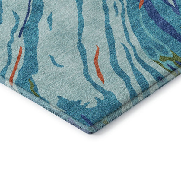 HomeRoots 10' X 14' Washable Abstract Area Rug in Bold Blue, Orange & Green - UV Protected & Stain Resistant! 681377