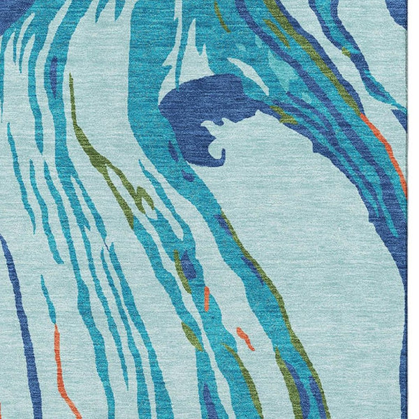 HomeRoots 10' X 14' Washable Abstract Area Rug in Bold Blue, Orange & Green - UV Protected & Stain Resistant! 681377