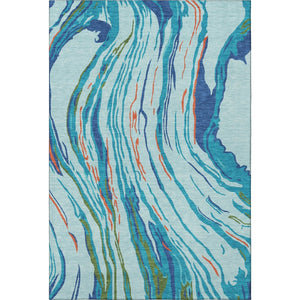 HomeRoots 10' X 14' Washable Abstract Area Rug in Bold Blue, Orange & Green - UV Protected & Stain Resistant! 681377