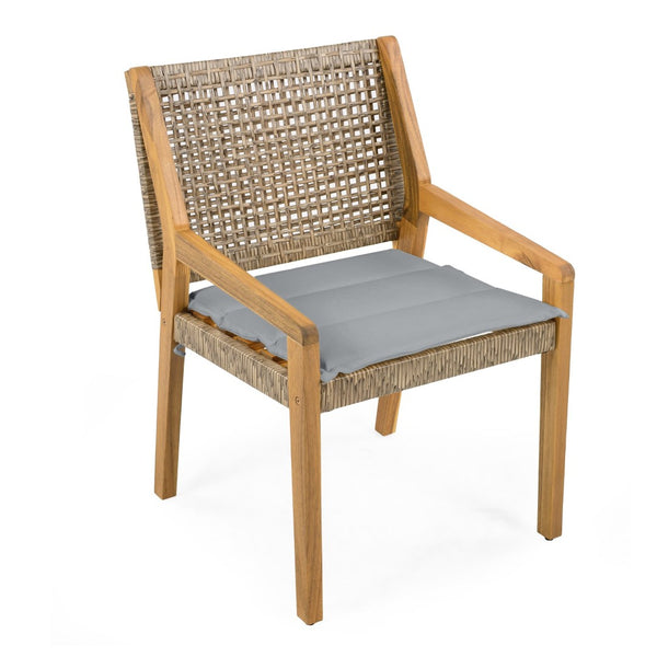 English Elm Modern Outdoor Acacia Wood Wicker Armchairs Patio Dining Set with Cushions N770P272397R