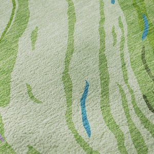 HomeRoots 8' Vibrant Green Lavender Teal Abstract Washable Round Rug - UV Protected, Ideal for Homes & Patios 681380