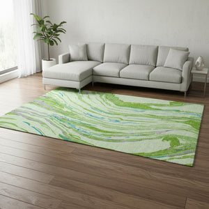 HomeRoots 8' X 10' Abstract Area Rug in Green, Lavender & Teal - Washable, UV-Protected, Durable & Stylish! 681381