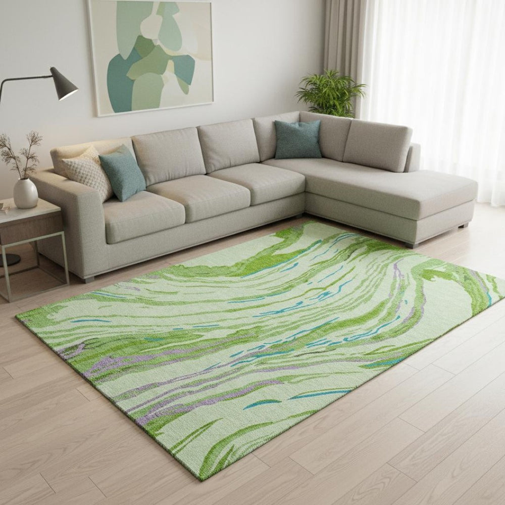 HomeRoots 9' X 12' Vibrant Green Lavender Teal Abstract Washable Area Rug with UV Protection for Every Space 681382