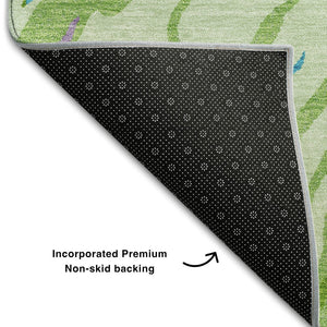 HomeRoots 9' X 12' Vibrant Green Lavender Teal Abstract Washable Area Rug with UV Protection for Every Space 681382