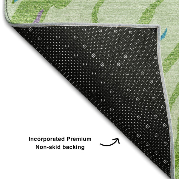 HomeRoots 9' X 12' Vibrant Green Lavender Teal Abstract Washable Area Rug with UV Protection for Every Space 681382