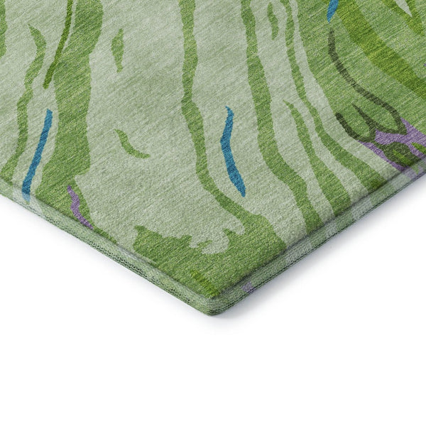 HomeRoots 9' X 12' Vibrant Green Lavender Teal Abstract Washable Area Rug with UV Protection for Every Space 681382