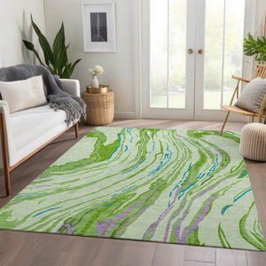 HomeRoots 9' X 12' Vibrant Green Lavender Teal Abstract Washable Area Rug with UV Protection for Every Space 681382