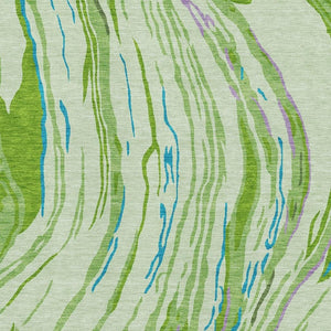 HomeRoots 9' X 12' Vibrant Green Lavender Teal Abstract Washable Area Rug with UV Protection for Every Space 681382