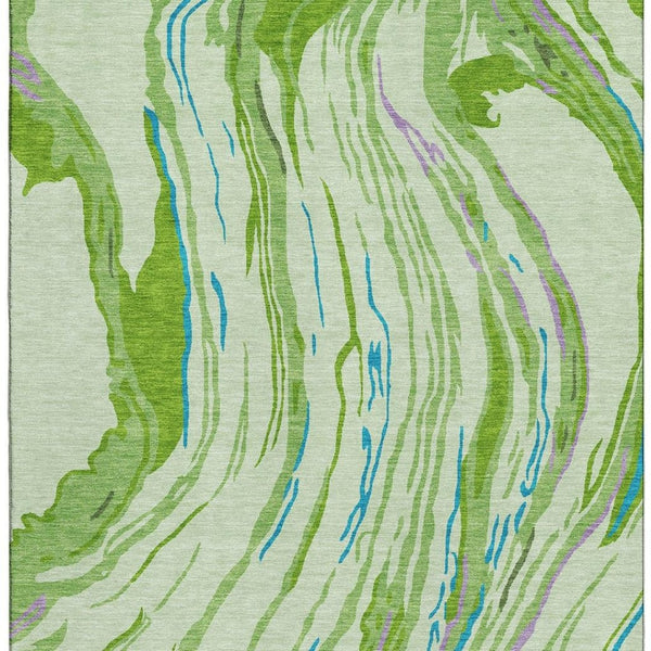HomeRoots 9' X 12' Vibrant Green Lavender Teal Abstract Washable Area Rug with UV Protection for Every Space 681382