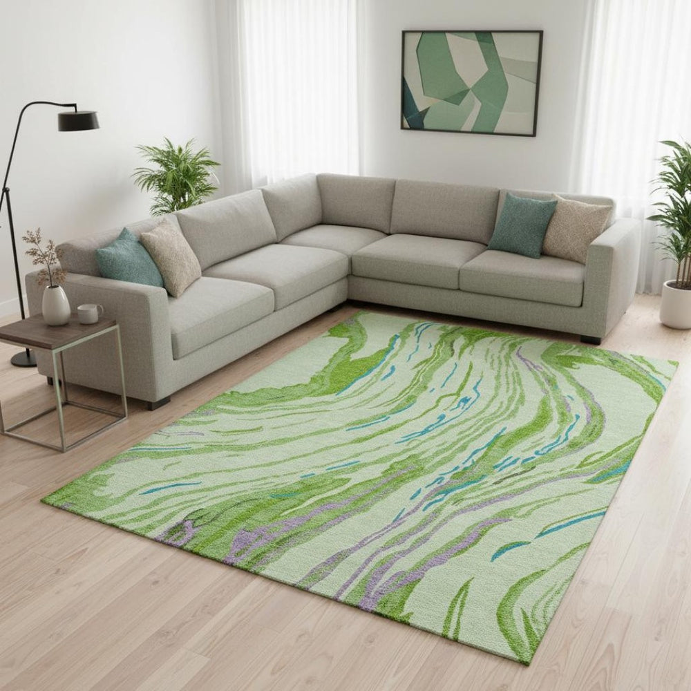 HomeRoots 10' X 14' Abstract Area Rug in Green, Lavender & Teal - Washable, UV Protected & Stain Resistant 681383