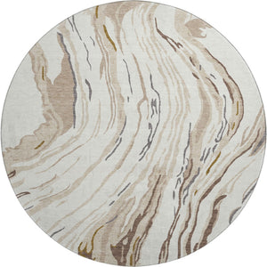 HomeRoots 8' Ivory Taupe Gray Abstract Washable Round Rug - Stylish, Durable, UV Protected for Modern Homes 681386