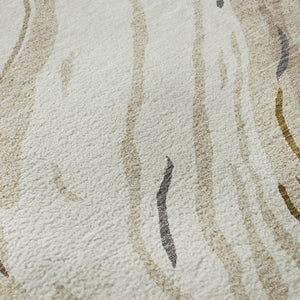 HomeRoots 8' Ivory Taupe Gray Abstract Washable Round Rug - Stylish, Durable, UV Protected for Modern Homes 681386