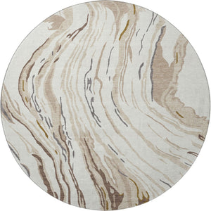 HomeRoots 8' Ivory Taupe Gray Abstract Washable Round Rug - Stylish, Durable, UV Protected for Modern Homes 681386