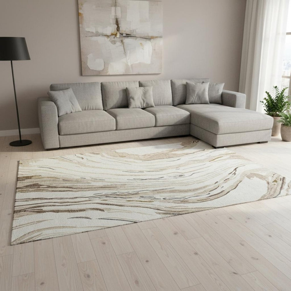 HomeRoots 8' X 10' Ivory Taupe Gray Abstract Washable Area Rug with Stain Resistance & UV Protection Features 681387