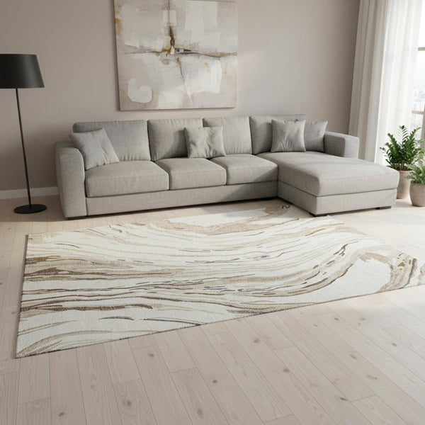 HomeRoots 8' X 10' Ivory Taupe Gray Abstract Washable Area Rug with Stain Resistance & UV Protection Features 681387