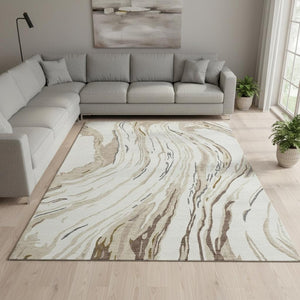HomeRoots 9' X 12' Ivory Taupe And Gray Abstract Washable Area Rug - Durable, UV-Protected, Easy-Clean Design! 681388