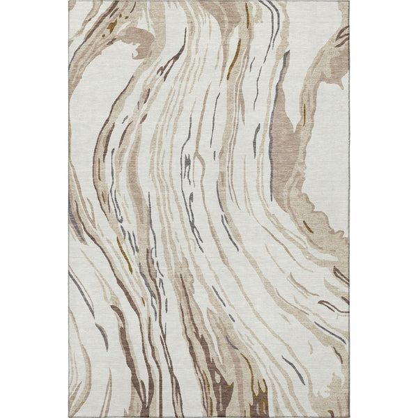 HomeRoots 9' X 12' Ivory Taupe And Gray Abstract Washable Area Rug - Durable, UV-Protected, Easy-Clean Design! 681388