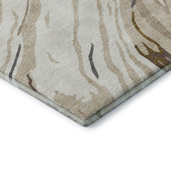 HomeRoots 10' X 14' Ivory Taupe Gray Abstract Washable Area Rug – Durable, Stain-Resistant, UV Protected Design 681389