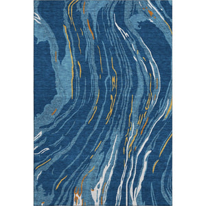 HomeRoots 5' X 8' Stylish Navy Blue Copper Ivory Abstract Area Rug – Washable, UV Resistant, Easy-Care Design 681391