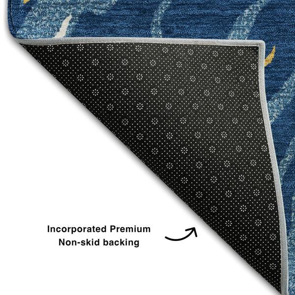 HomeRoots 5' X 8' Stylish Navy Blue Copper Ivory Abstract Area Rug – Washable, UV Resistant, Easy-Care Design 681391
