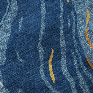 HomeRoots 5' X 8' Stylish Navy Blue Copper Ivory Abstract Area Rug – Washable, UV Resistant, Easy-Care Design 681391