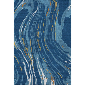 HomeRoots 5' X 8' Stylish Navy Blue Copper Ivory Abstract Area Rug – Washable, UV Resistant, Easy-Care Design 681391