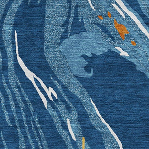 HomeRoots 9' X 12' Navy Blue Abstract Area Rug – Stylish, Washable, UV Protected, Ideal for High-Traffic Homes 681394
