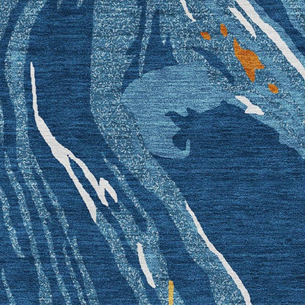 HomeRoots 9' X 12' Navy Blue Abstract Area Rug – Stylish, Washable, UV Protected, Ideal for High-Traffic Homes 681394