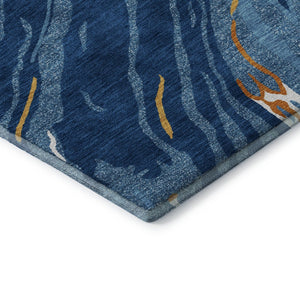 HomeRoots 10' Navy Blue Copper & Ivory Abstract Washable Area Rug - UV Protected, Stain Resistant, Stylish Design 681395