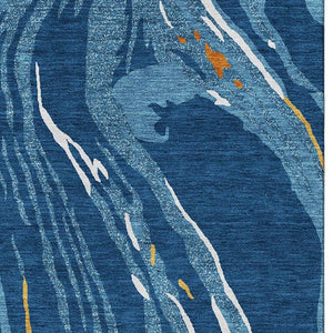 HomeRoots 10' Navy Blue Copper & Ivory Abstract Washable Area Rug - UV Protected, Stain Resistant, Stylish Design 681395