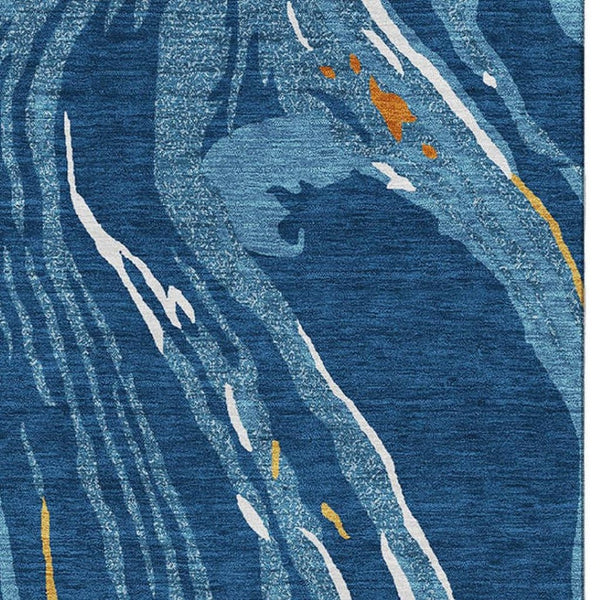 HomeRoots 10' Navy Blue Copper & Ivory Abstract Washable Area Rug - UV Protected, Stain Resistant, Stylish Design 681395