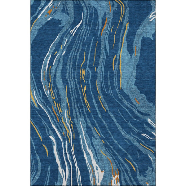 HomeRoots 10' Navy Blue Copper & Ivory Abstract Washable Area Rug - UV Protected, Stain Resistant, Stylish Design 681395