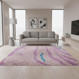 HomeRoots 5' Pink Green Orange Abstract Washable Area Rug - UV Protected, Stain Resistant, Perfect for Homes! 681397