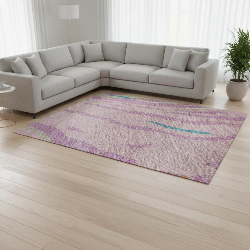 HomeRoots 9' X 12' Vibrant Pink Green & Orange Abstract Washable Area Rug with UV Protection for Homes 681400