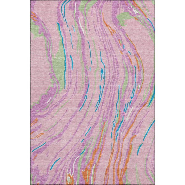 HomeRoots 9' X 12' Vibrant Pink Green & Orange Abstract Washable Area Rug with UV Protection for Homes 681400