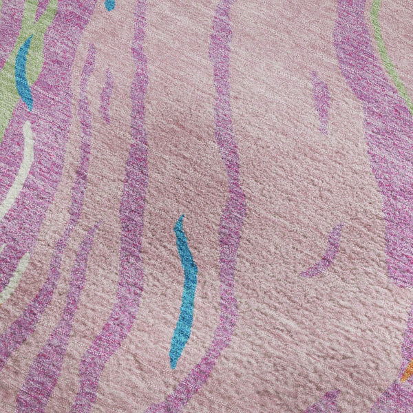HomeRoots 9' X 12' Vibrant Pink Green & Orange Abstract Washable Area Rug with UV Protection for Homes 681400