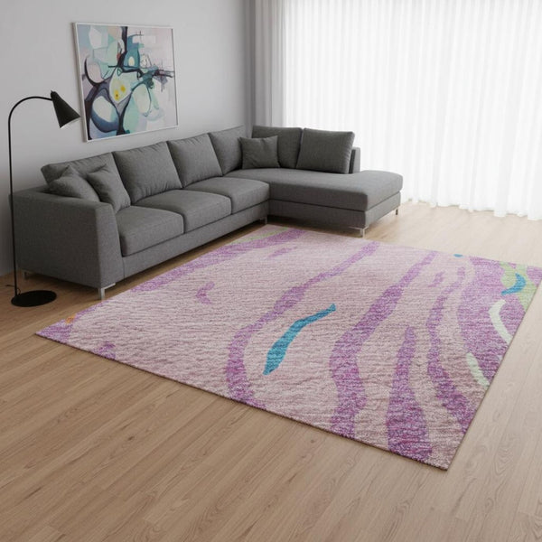 HomeRoots 10' Modern Abstract Washable Area Rug in Pink, Green & Orange – UV Protected, Durable & Stylish 681401