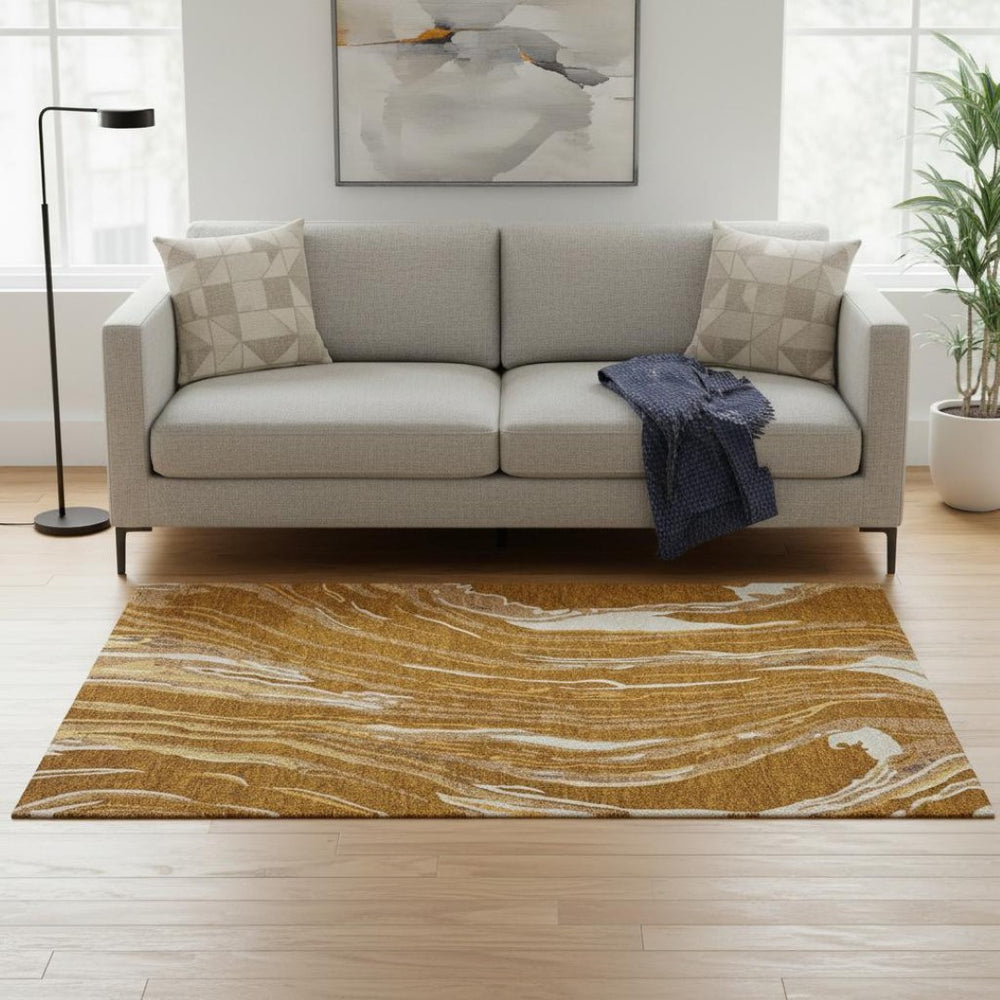 HomeRoots 5' X 8' Washable Rust Beige Gray Abstract Area Rug – Stain Resistant, UV Protected, Durable Design 681403
