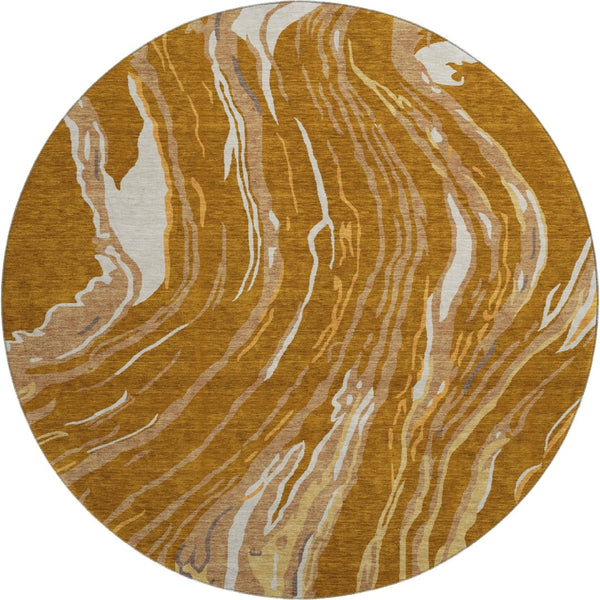 HomeRoots 8' Rust Beige and Gray Abstract Round Rug - Washable, Stain-Resistant, UV Protected for High Traffic Spaces 681404