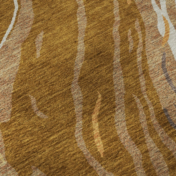 HomeRoots 8' Rust Beige and Gray Abstract Round Rug - Washable, Stain-Resistant, UV Protected for High Traffic Spaces 681404