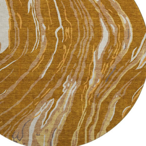 HomeRoots 8' Rust Beige and Gray Abstract Round Rug - Washable, Stain-Resistant, UV Protected for High Traffic Spaces 681404