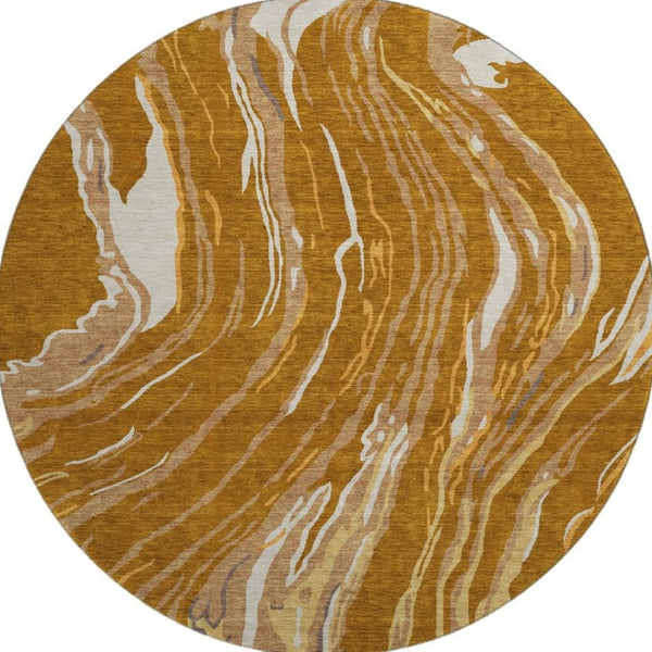 HomeRoots 8' Rust Beige and Gray Abstract Round Rug - Washable, Stain-Resistant, UV Protected for High Traffic Spaces 681404