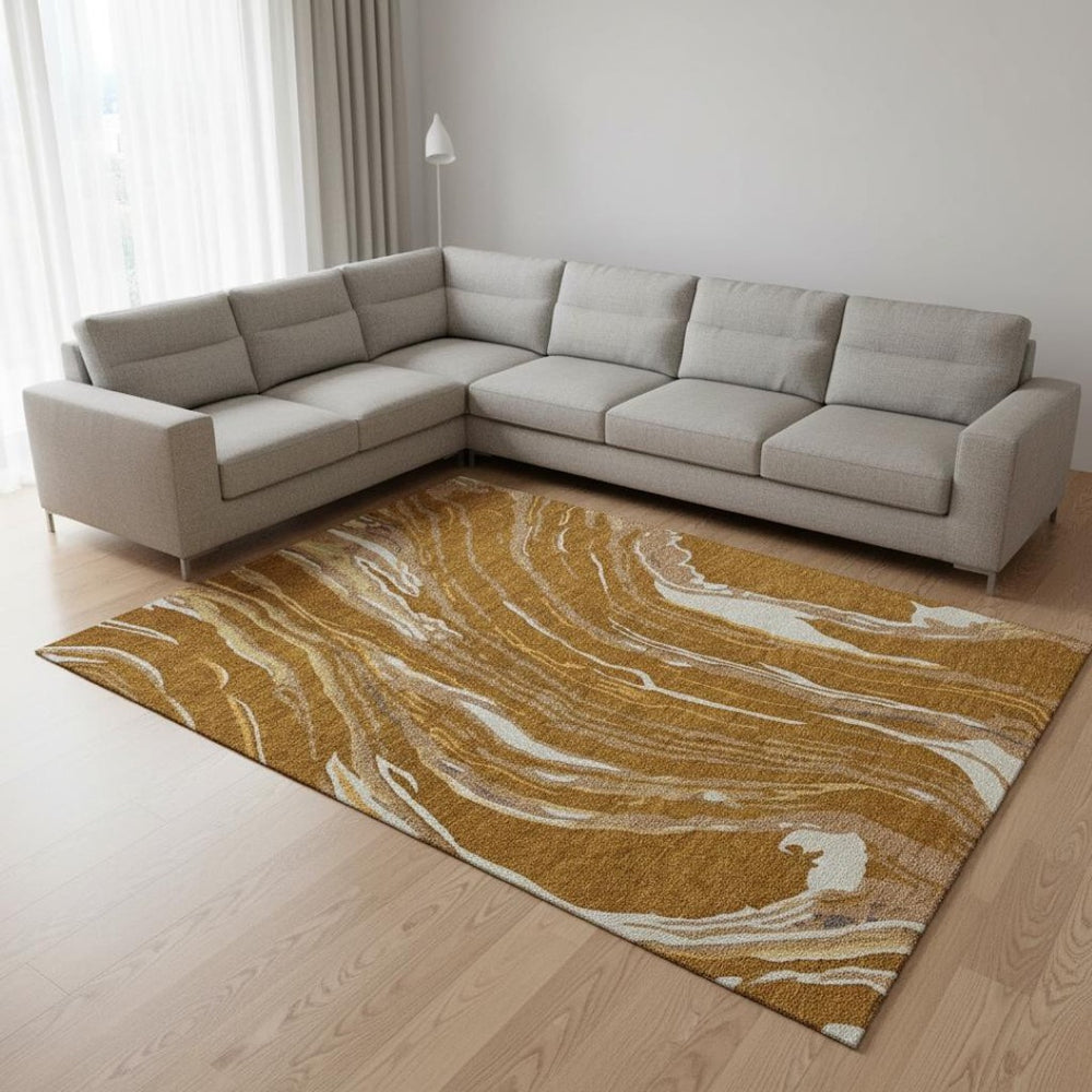 HomeRoots 9' X 12' Abstract Washable Area Rug in Rust Beige & Gray - Durable, UV Protected, Pet Friendly Design 681406