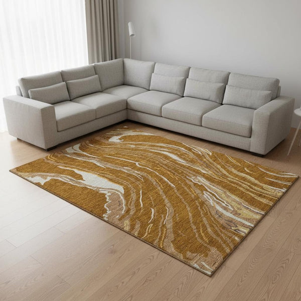 HomeRoots 10' X 14' Stylish Rust Beige & Gray Abstract Washable Area Rug with UV Protection for High Traffic Homes 681407